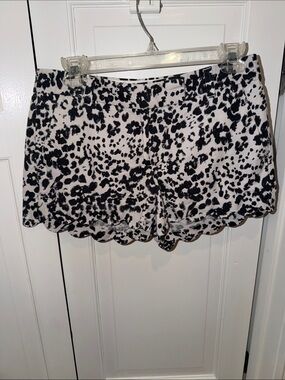 J. Crew Black and White Scalloped Hem Animal Print High-Waist Shorts